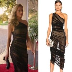 Michael Costello Black One-Shoulder Midi Dress